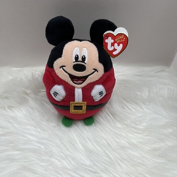 Ty Beanie Ballz Disney Mickey Mouse Santa Christmas Holiday Plush 2013 - Picture 1 of 8